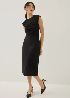 Karolin Shoulder Padded Column Midi Dress