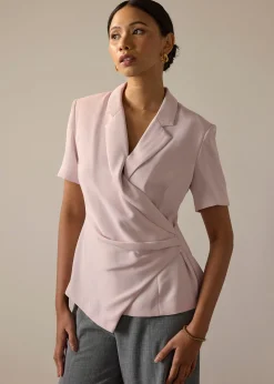 Karyssa Crepe Drape V-neck Blazer Top