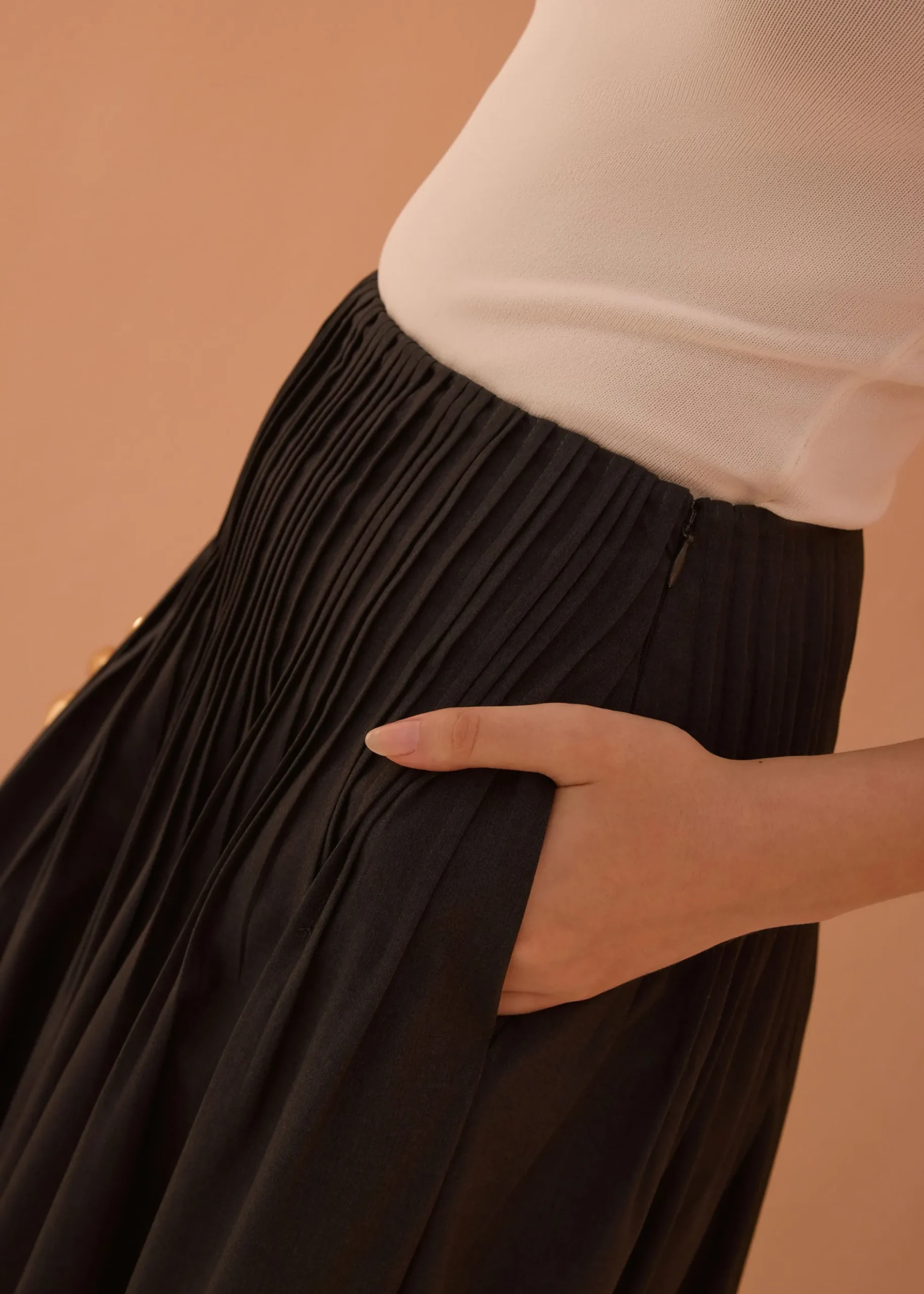 Kate High Waist Pintuck Flare Maxi Skirt