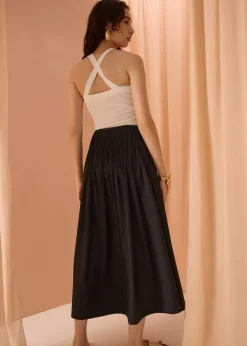 Kate High Waist Pintuck Flare Maxi Skirt