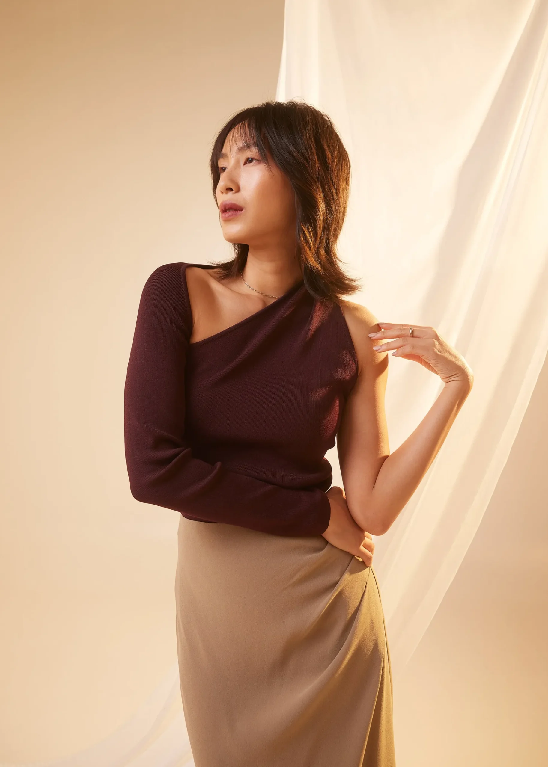 Kaylee Fitted Asymmetric Knit Top