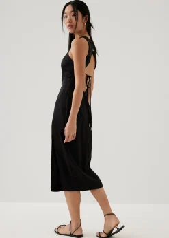 Khan Satin Padded Open Back Midi Dress