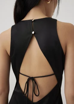 Khan Satin Padded Open Back Midi Dress
