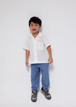 Kids' Broderie Relaxed Collared Shirt