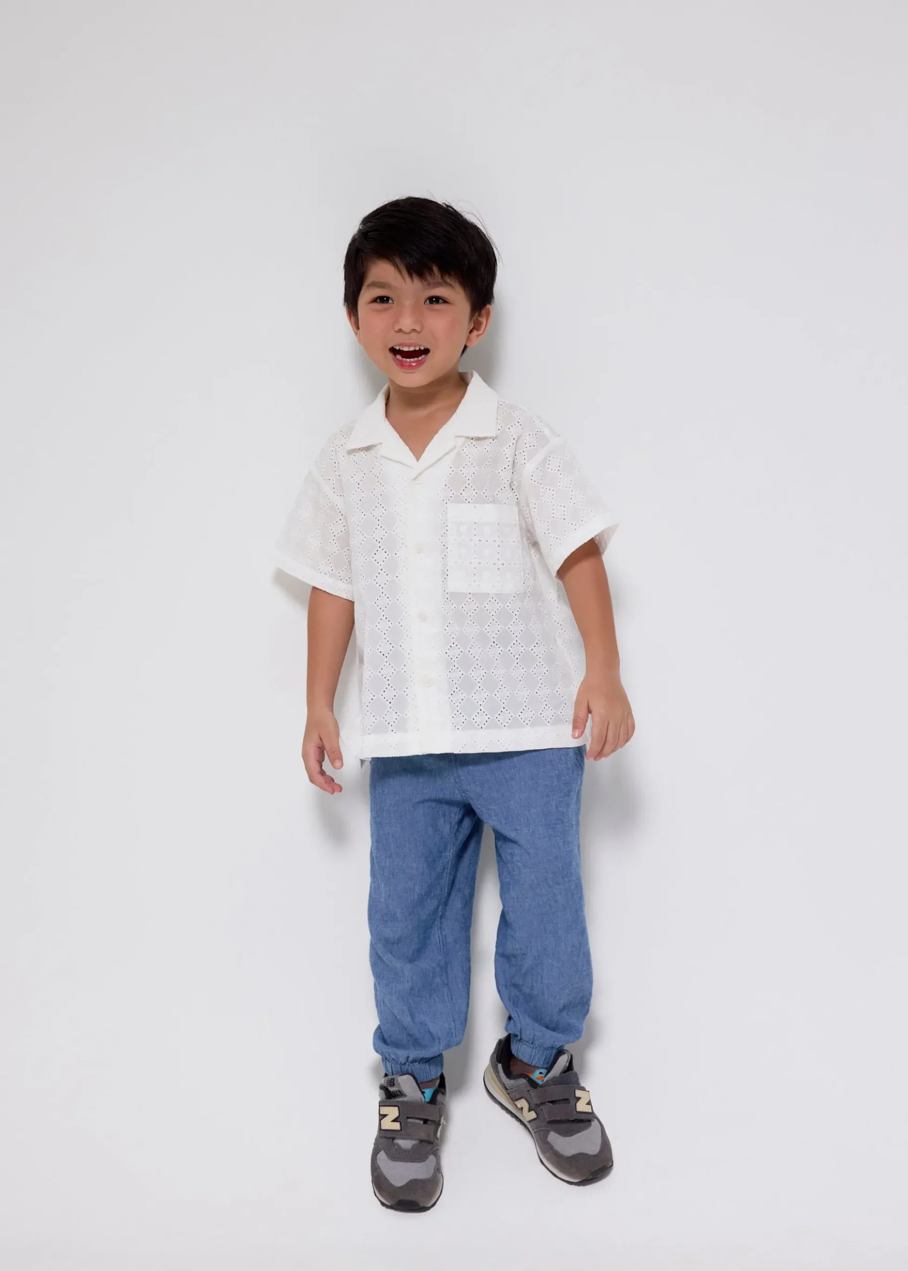 Kids' Broderie Relaxed Collared Shirt
