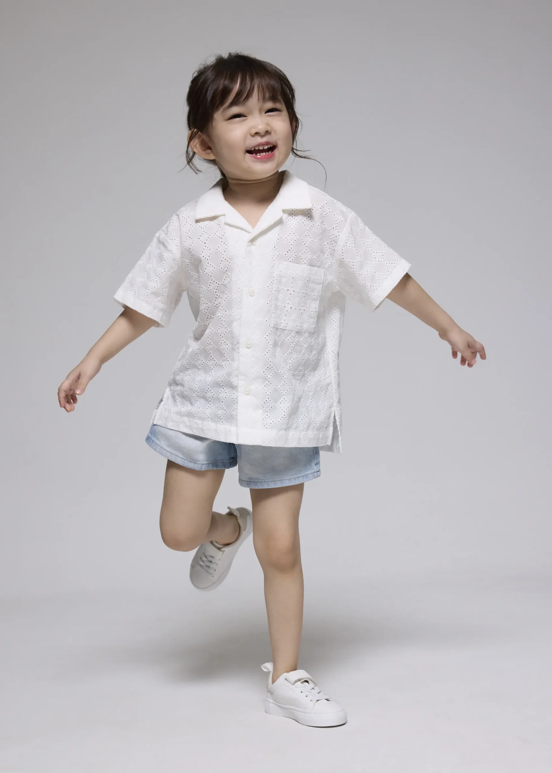 Kids' Broderie Relaxed Collared Shirt
