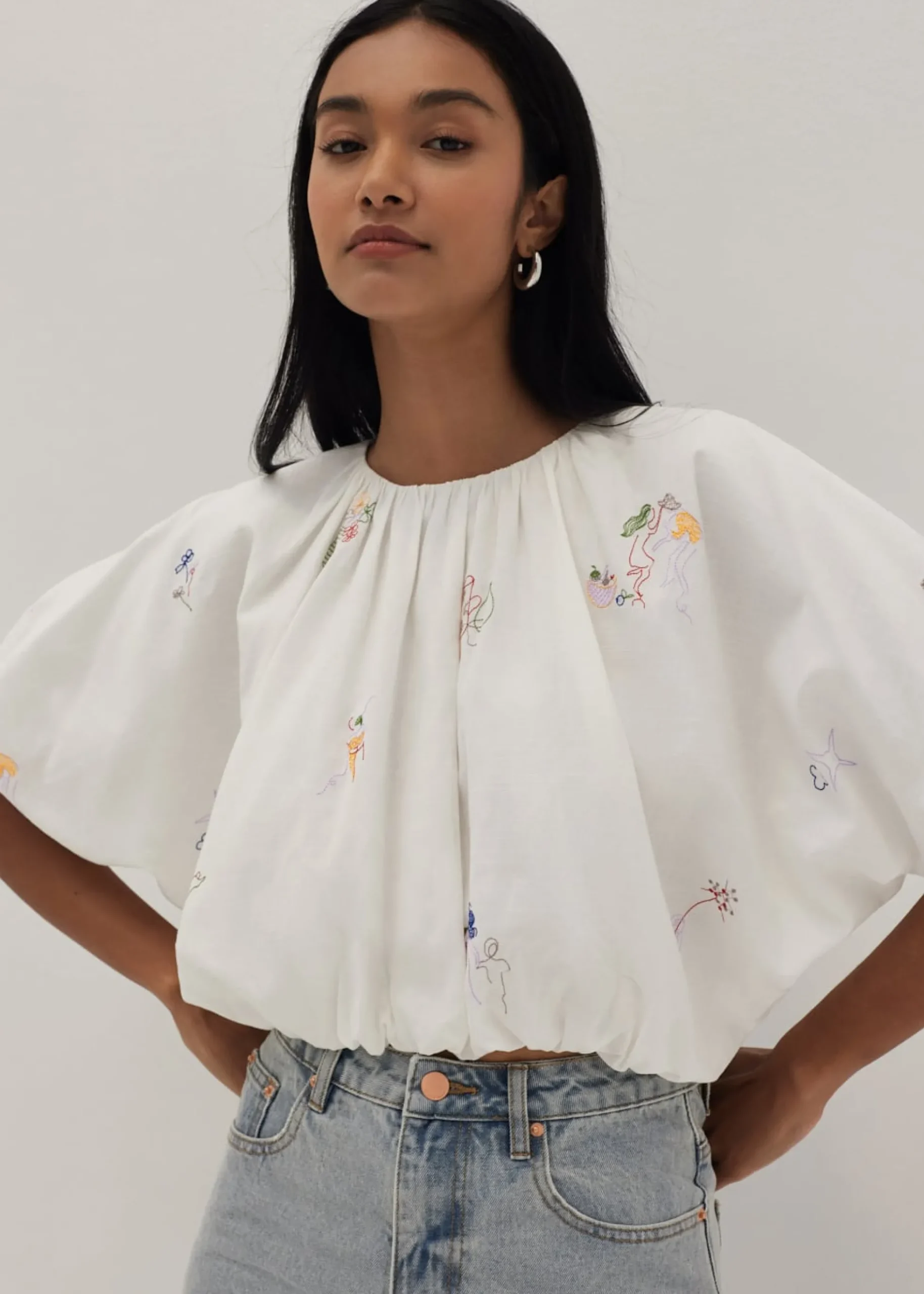 Kimora Embroidered Ruched Top in Humble Abode
