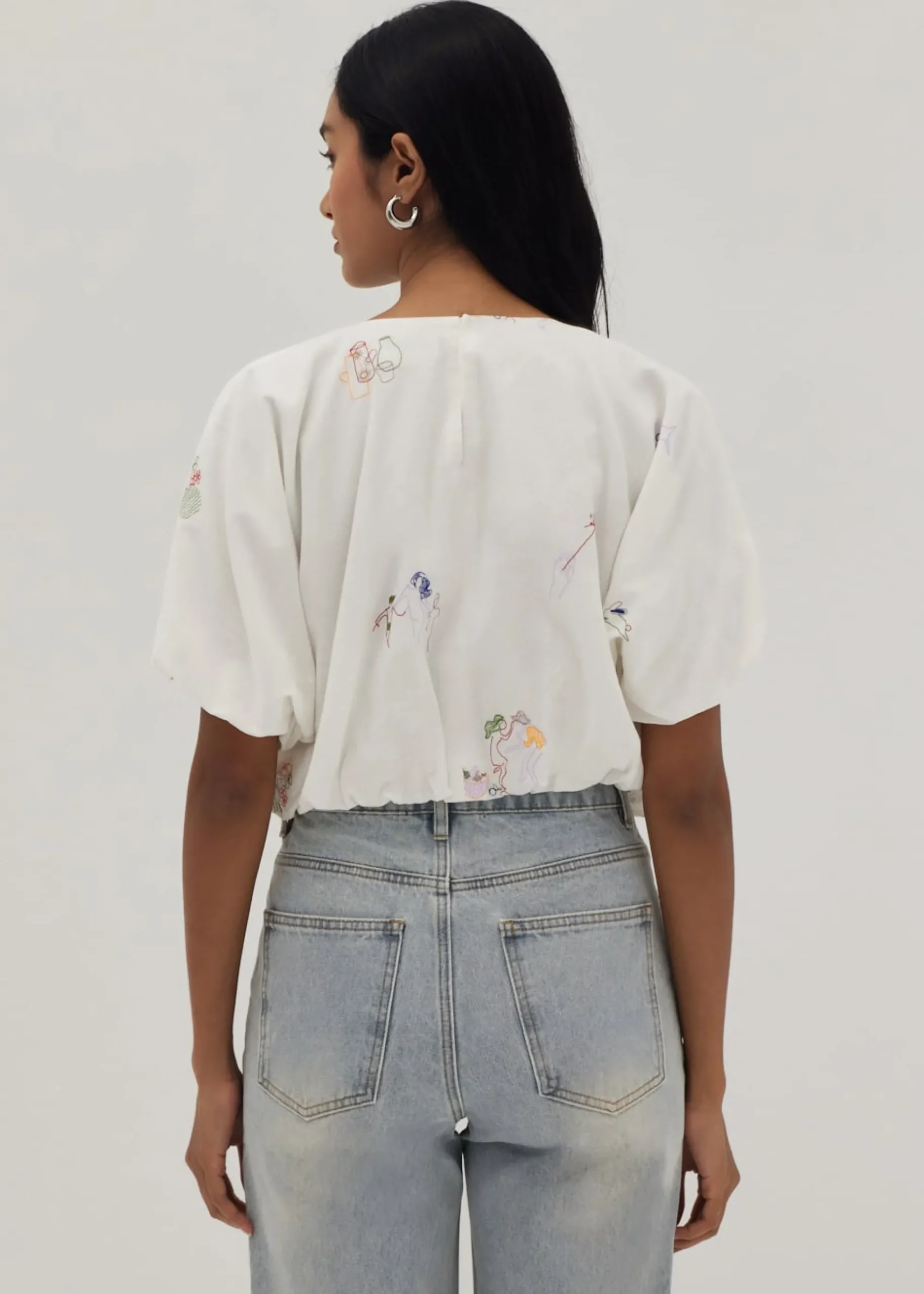 Kimora Embroidered Ruched Top in Humble Abode