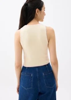 Knit Contrast Stitch Crop Tank Top