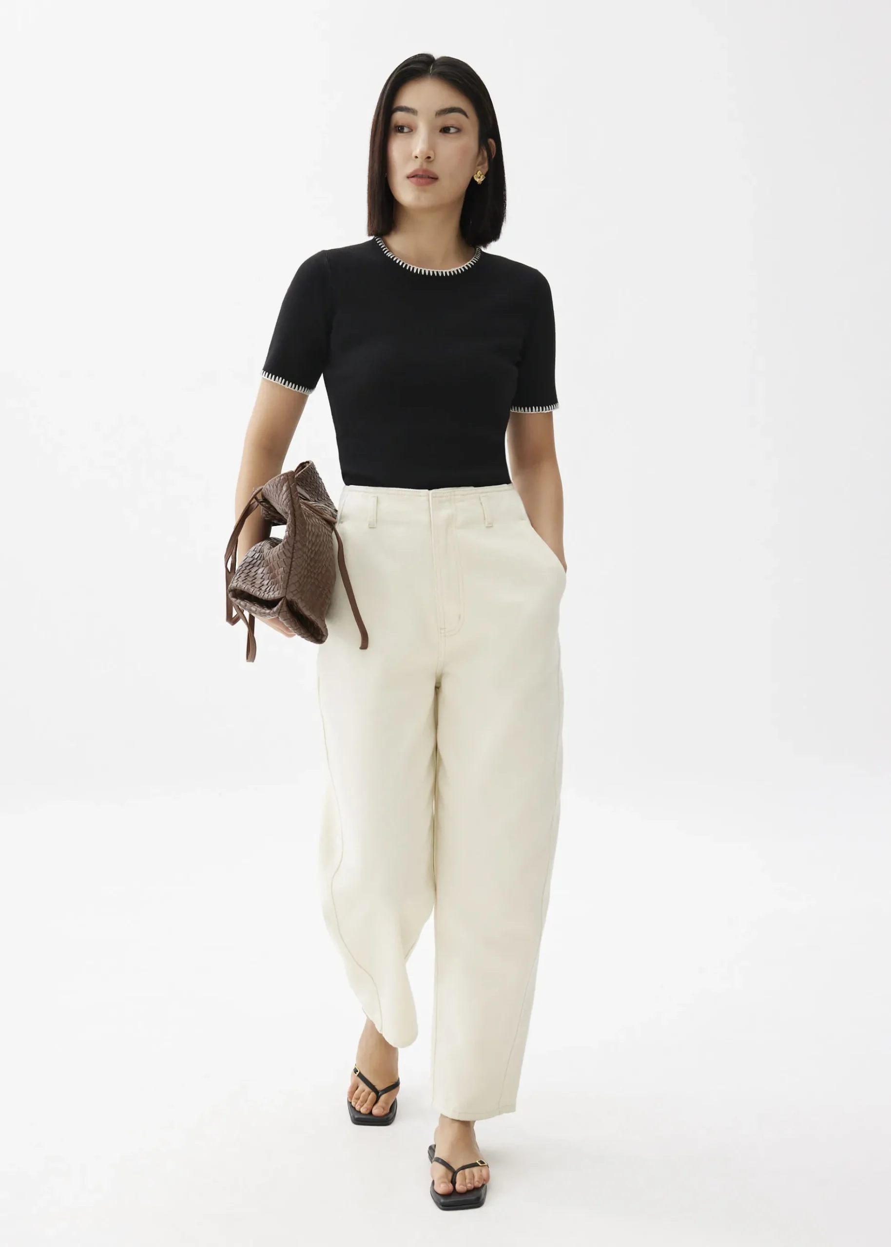 Knit Fitted Contrast Stitch Tee