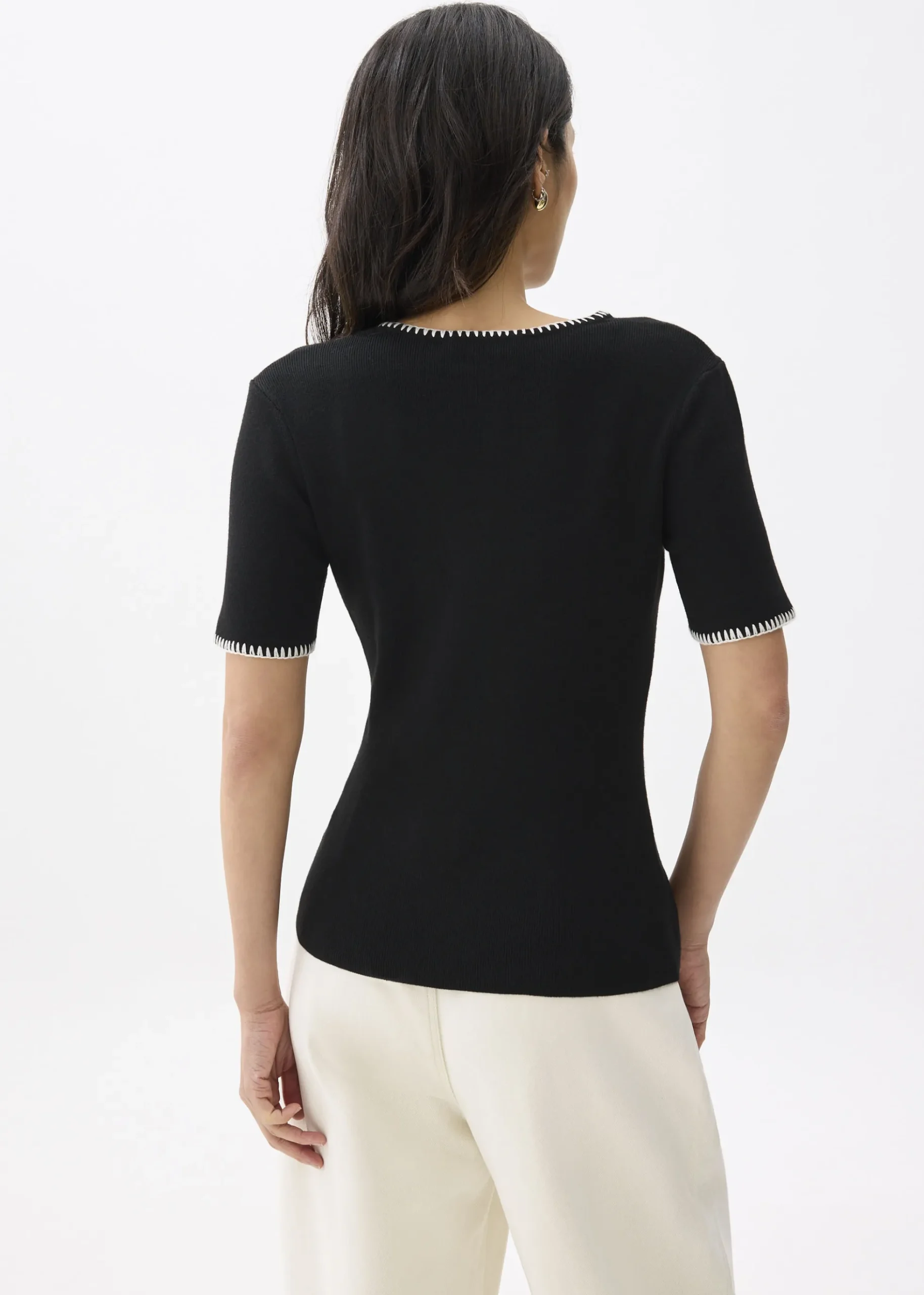 Knit Fitted Contrast Stitch Tee