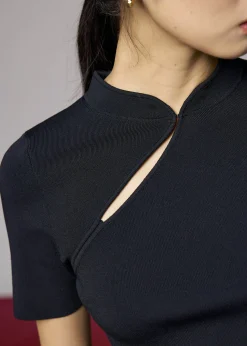 Knit Fitted Mandarin Collar Top