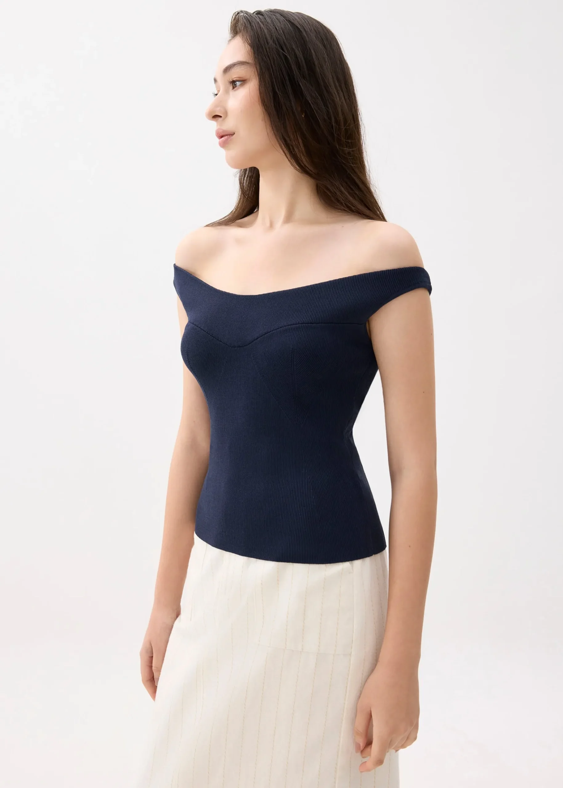 Knit Fitted Off Shoulder Top