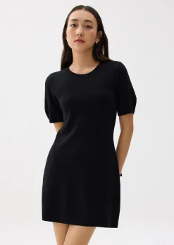 Knit Puff Sleeve Shift Mini Dress