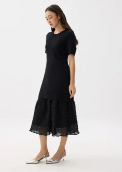 Knit Puff Sleeve Shift Mini Dress