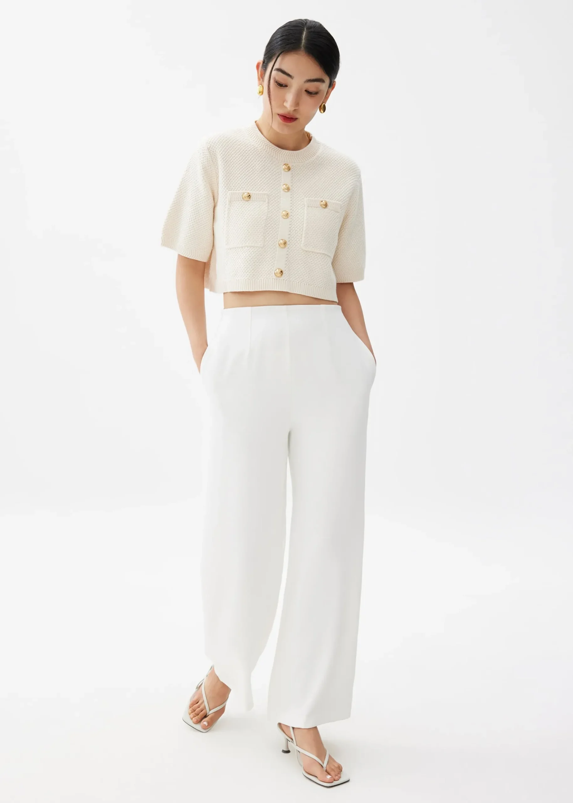 Knit Round Neck Crop Blouse