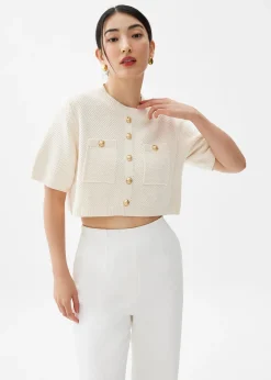 Knit Round Neck Crop Blouse