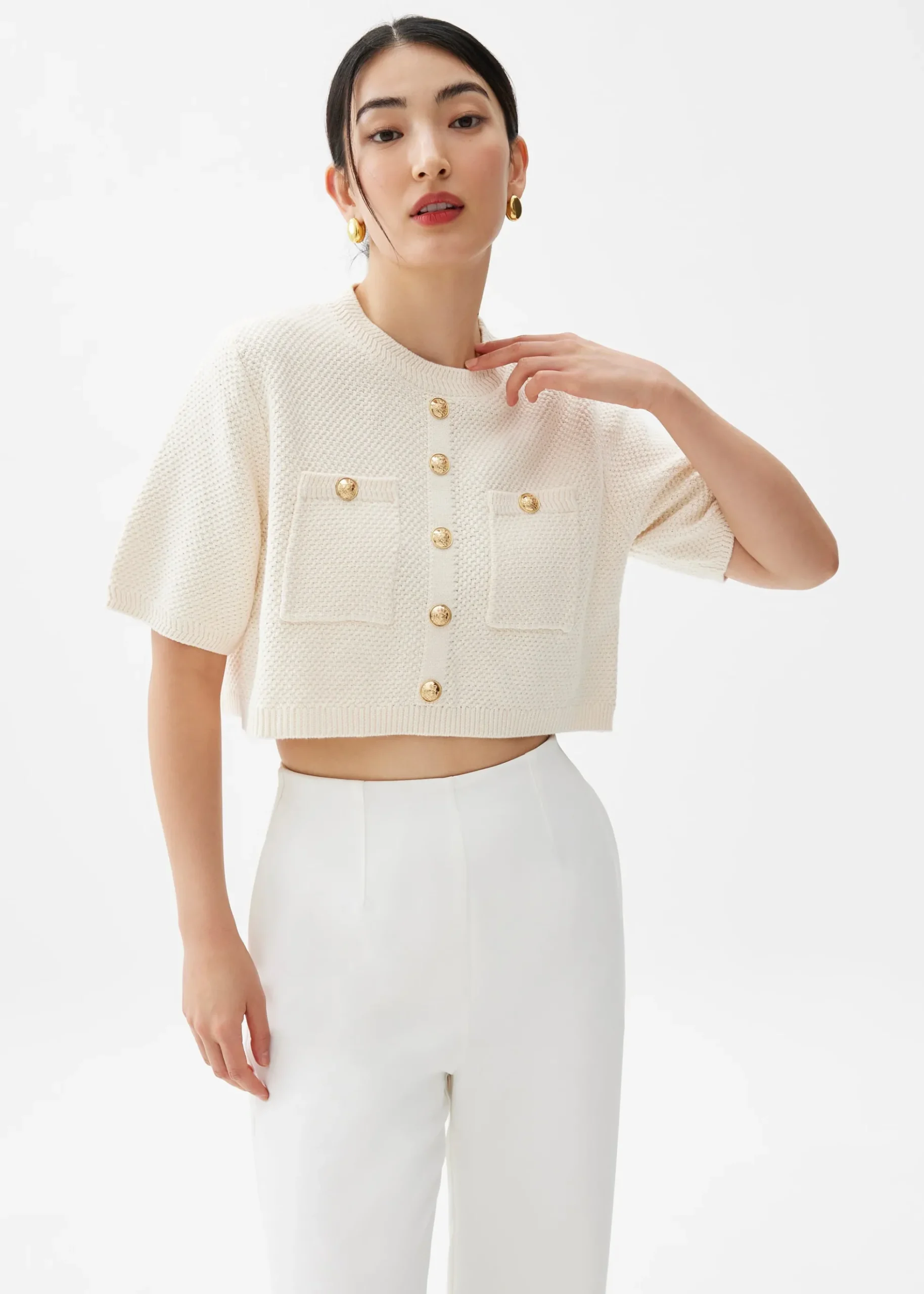 Knit Round Neck Crop Blouse