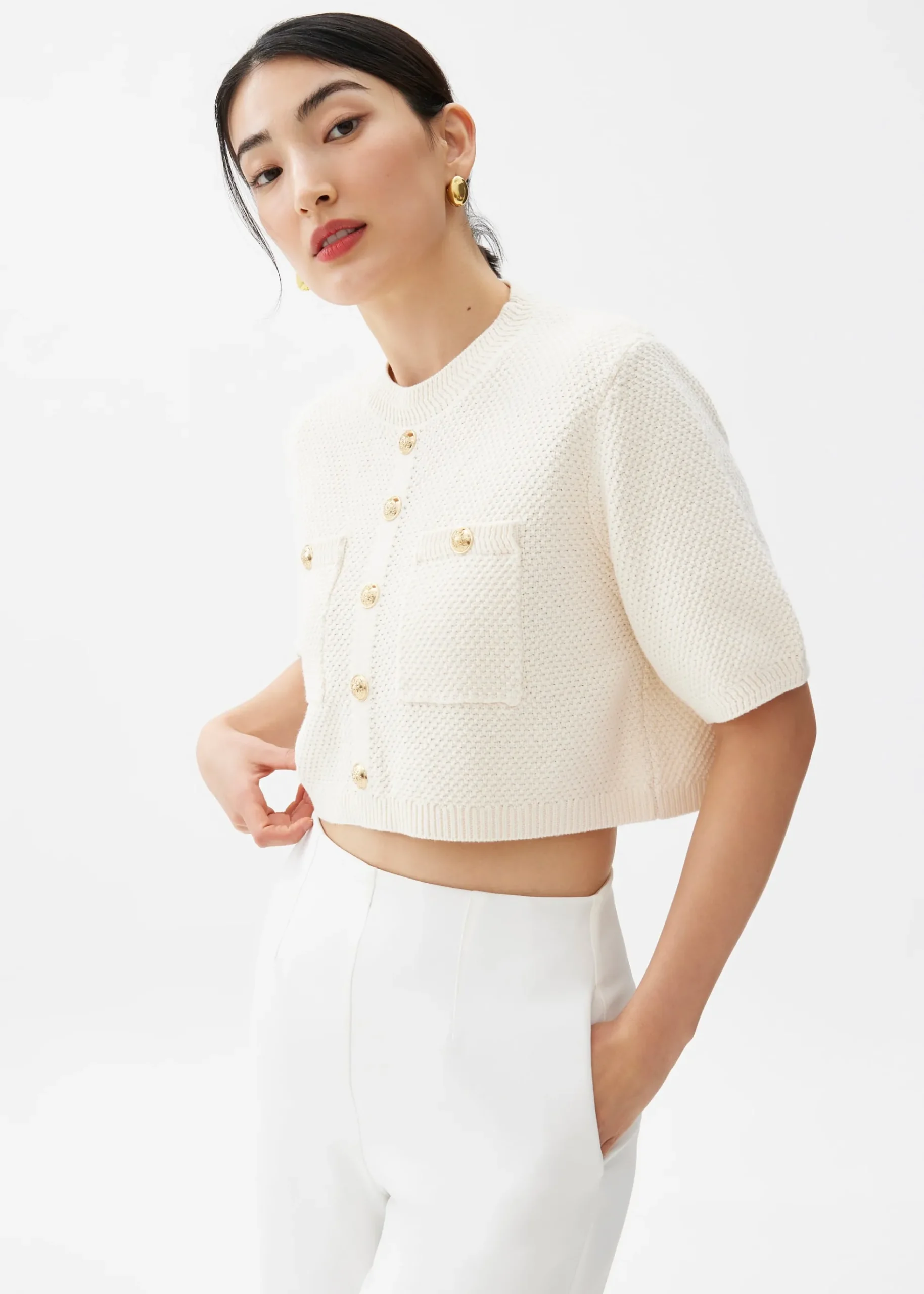 Knit Round Neck Crop Blouse