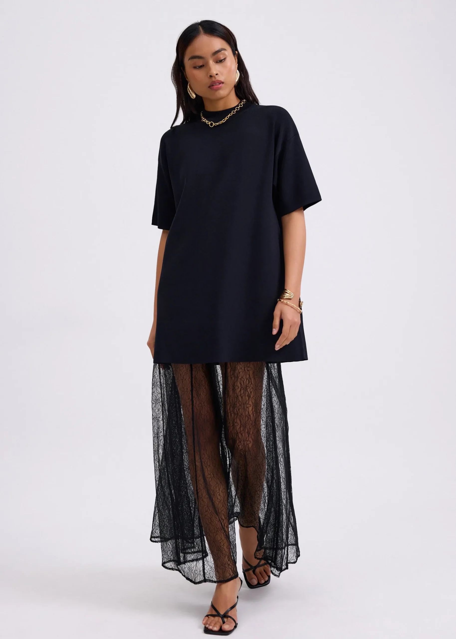 Knit Round Neck Shift Mini Dress