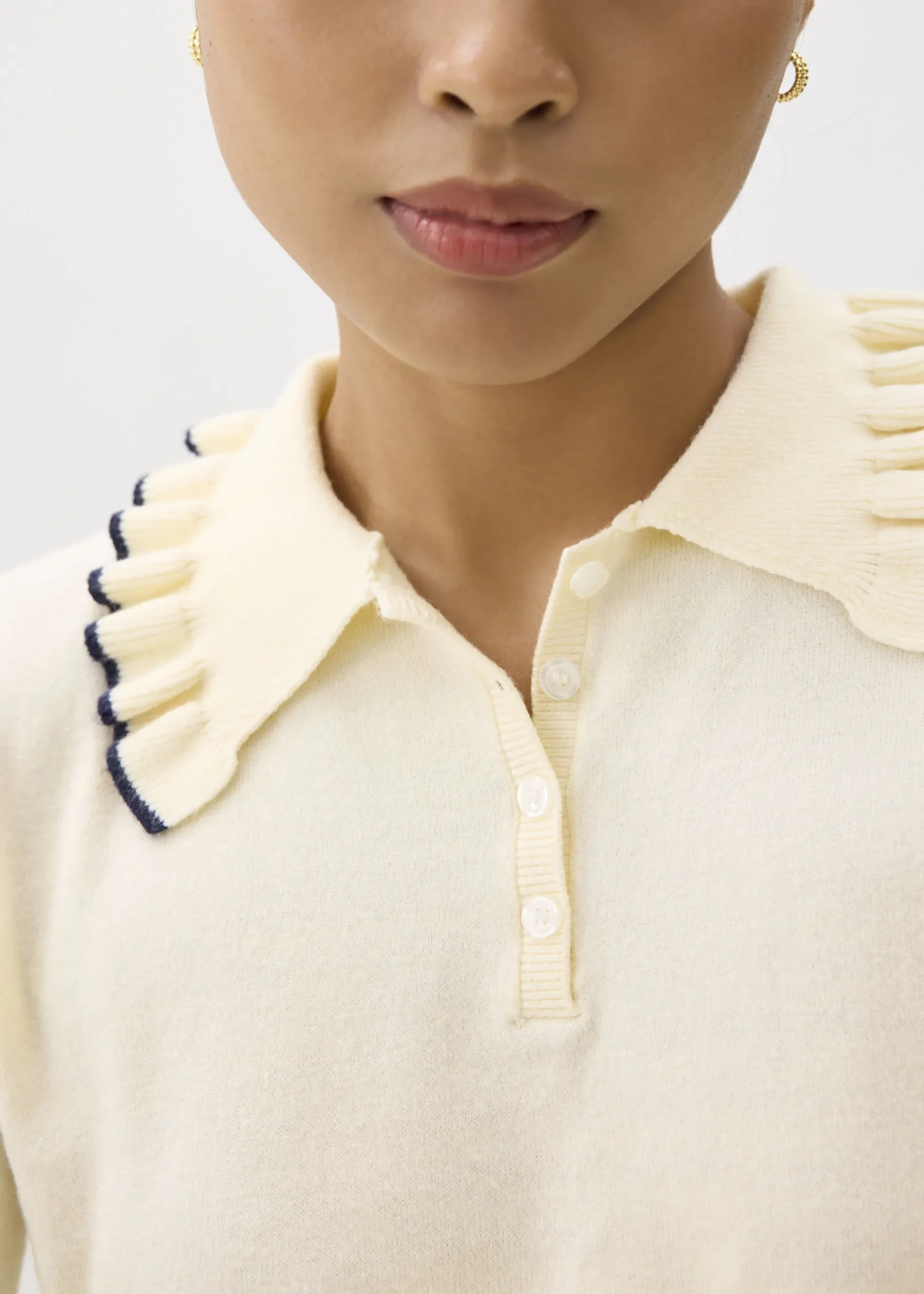 Knit Ruffle Collar Polo Top