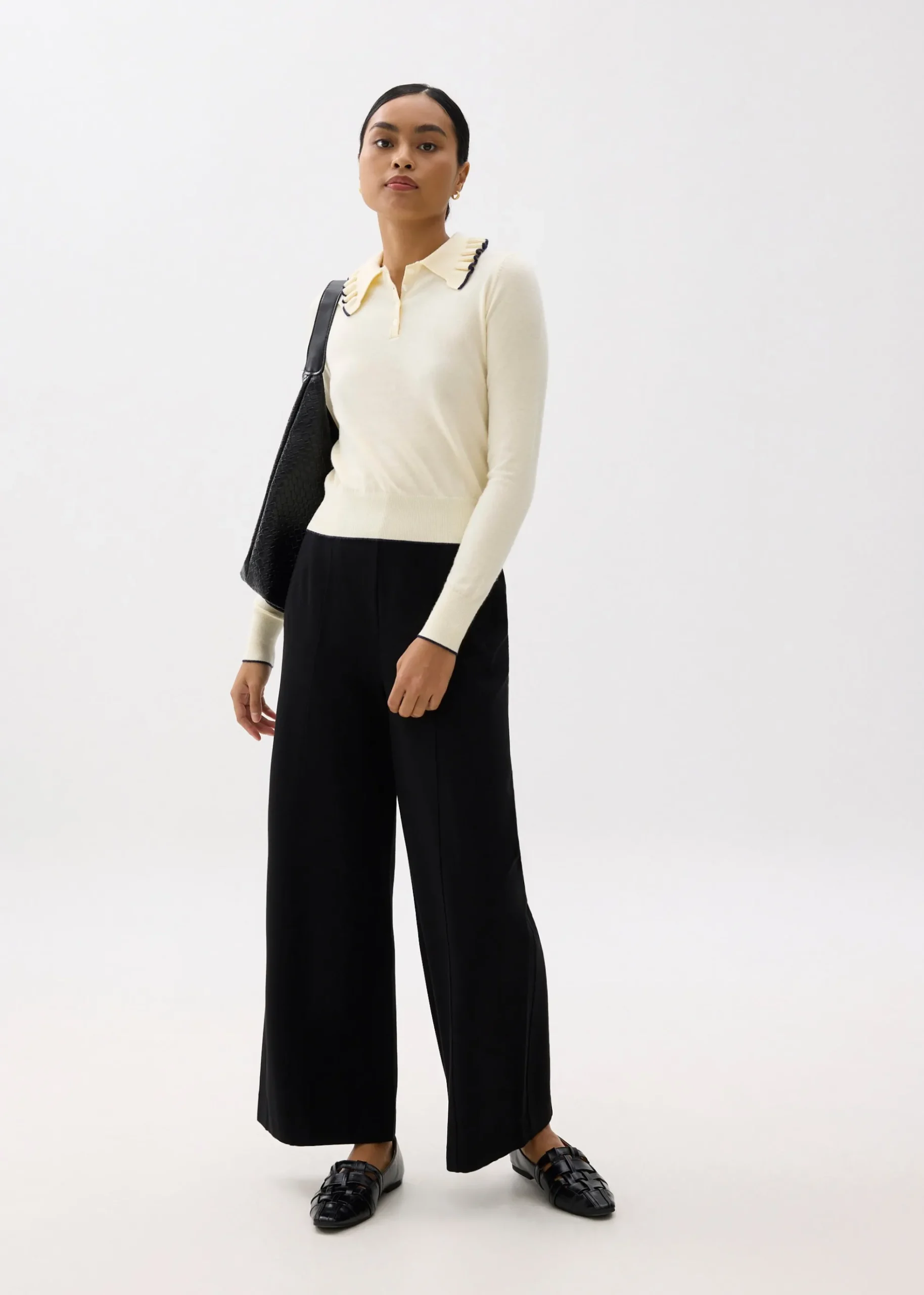 Knit Ruffle Collar Polo Top