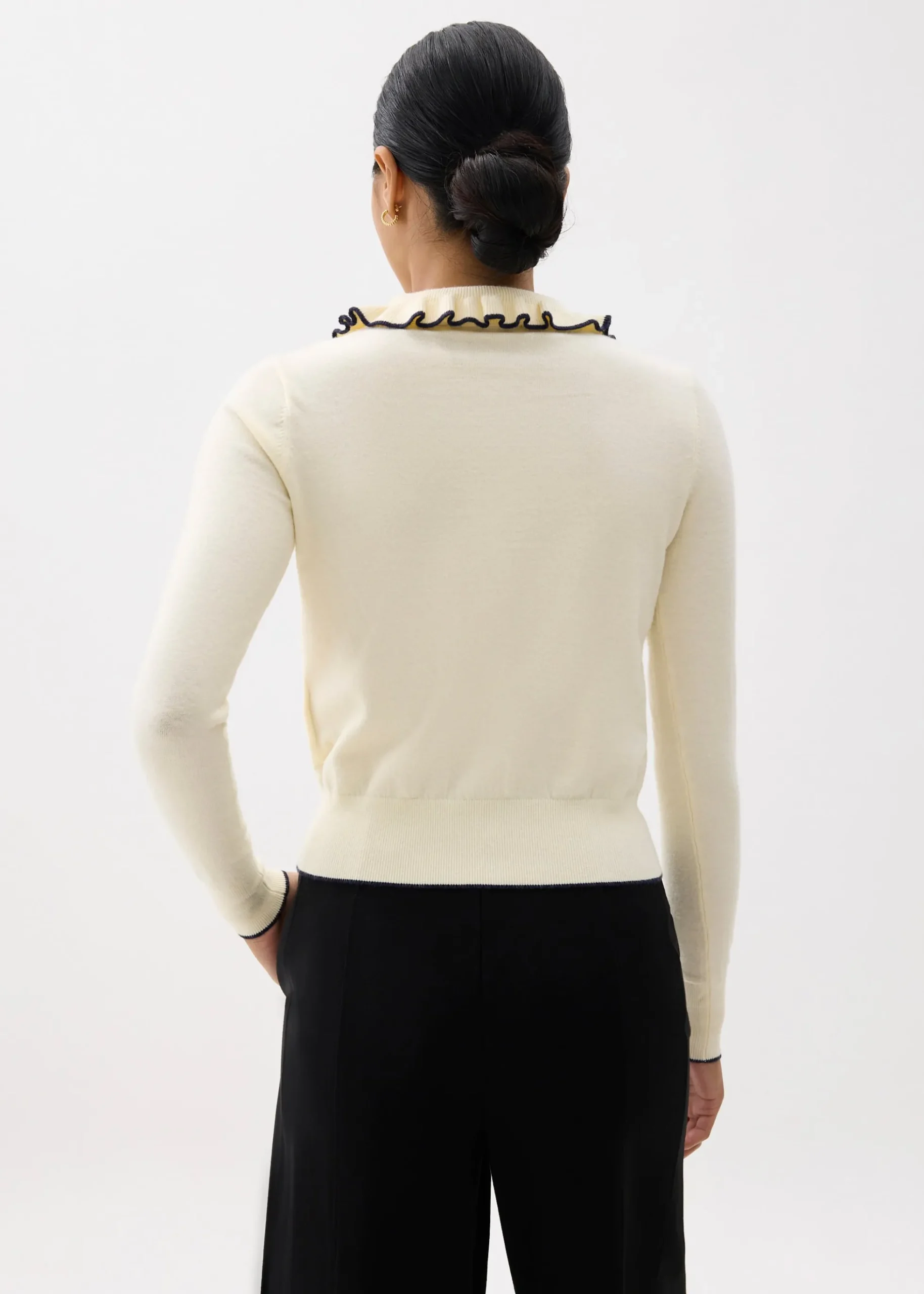Knit Ruffle Collar Polo Top