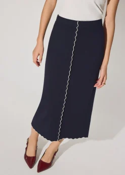 Knit Scallop Edge Column Midi Skirt
