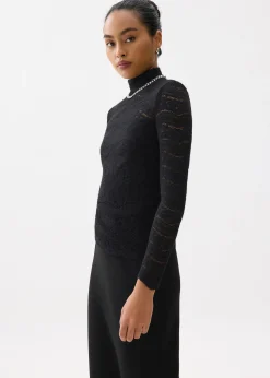 Lace Fitted Turtle Neck Top