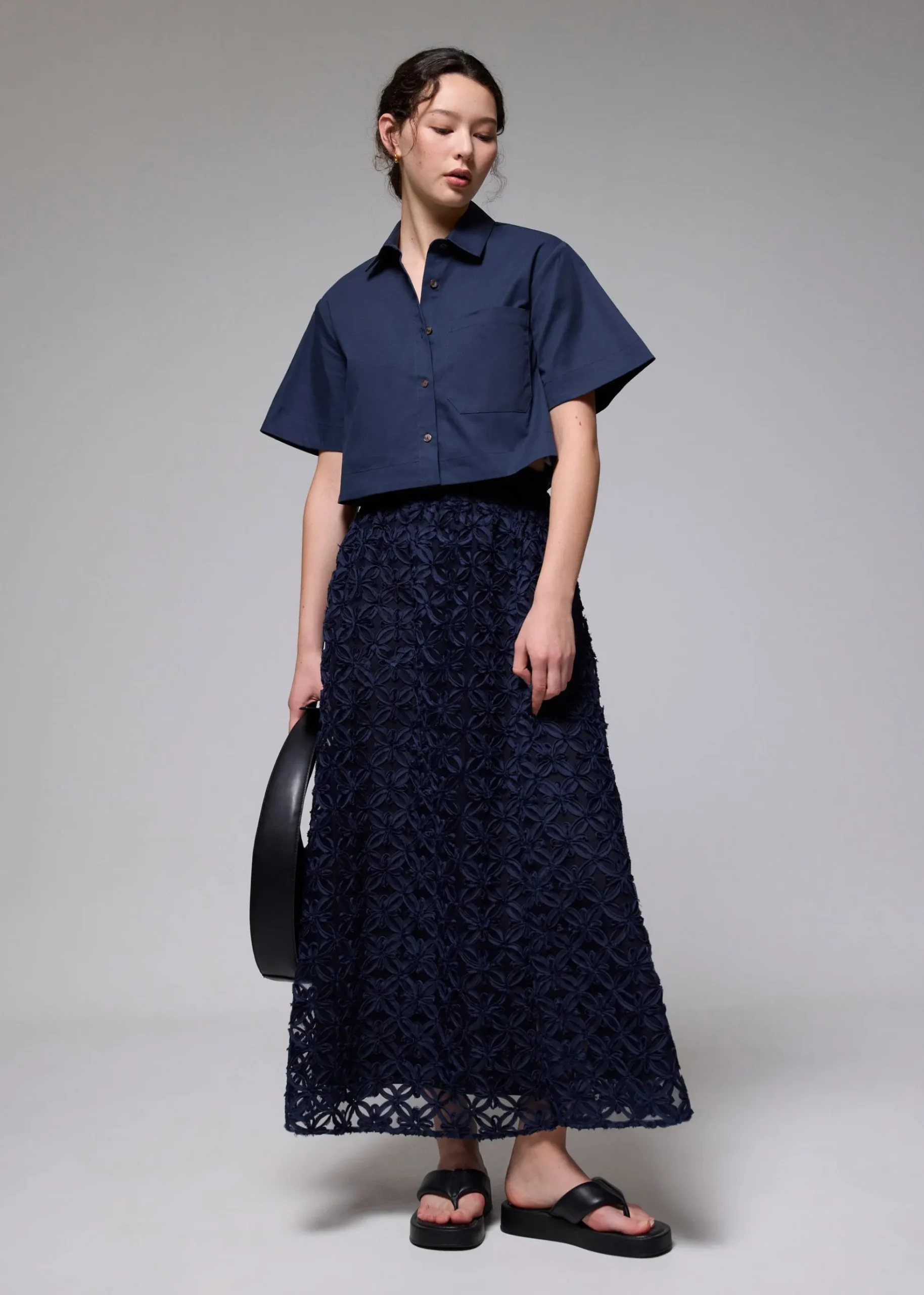Lace High Waist Flare Maxi Skirt