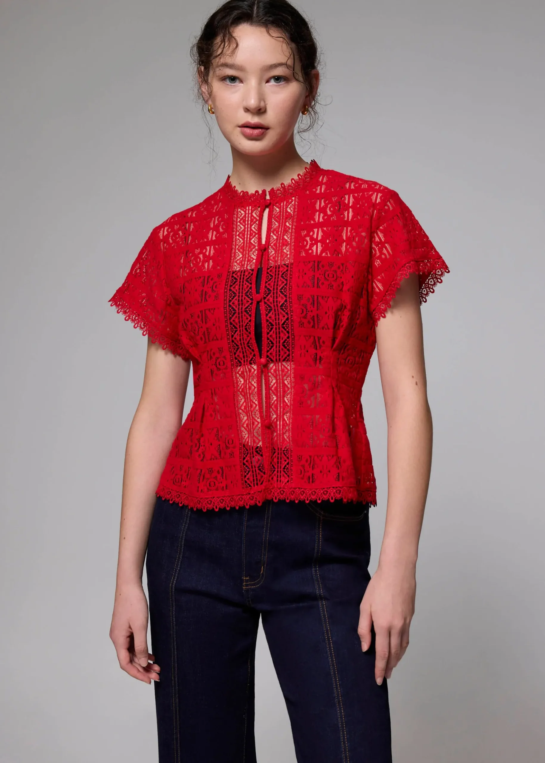 Lace Round Neck Fit & Flare Top