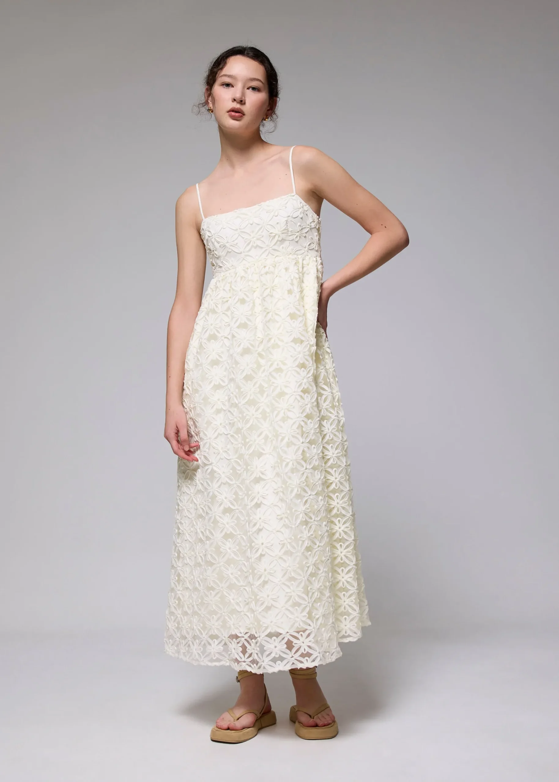 Lace Square Neck Fit & Flare Maxi Dress