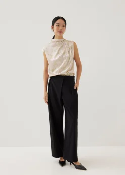 Lanna Asymmetric Satin Drape Top in Opulent Florals