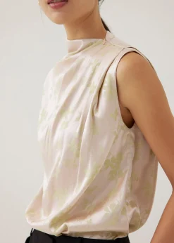 Lanna Asymmetric Satin Drape Top in Opulent Florals