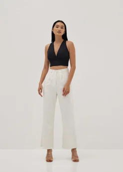 Leanne Padded Linen Plunge Top