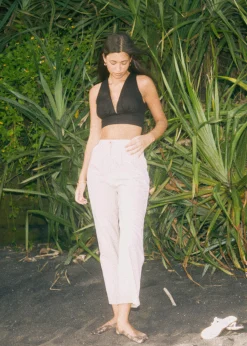 Leanne Padded Linen Plunge Top