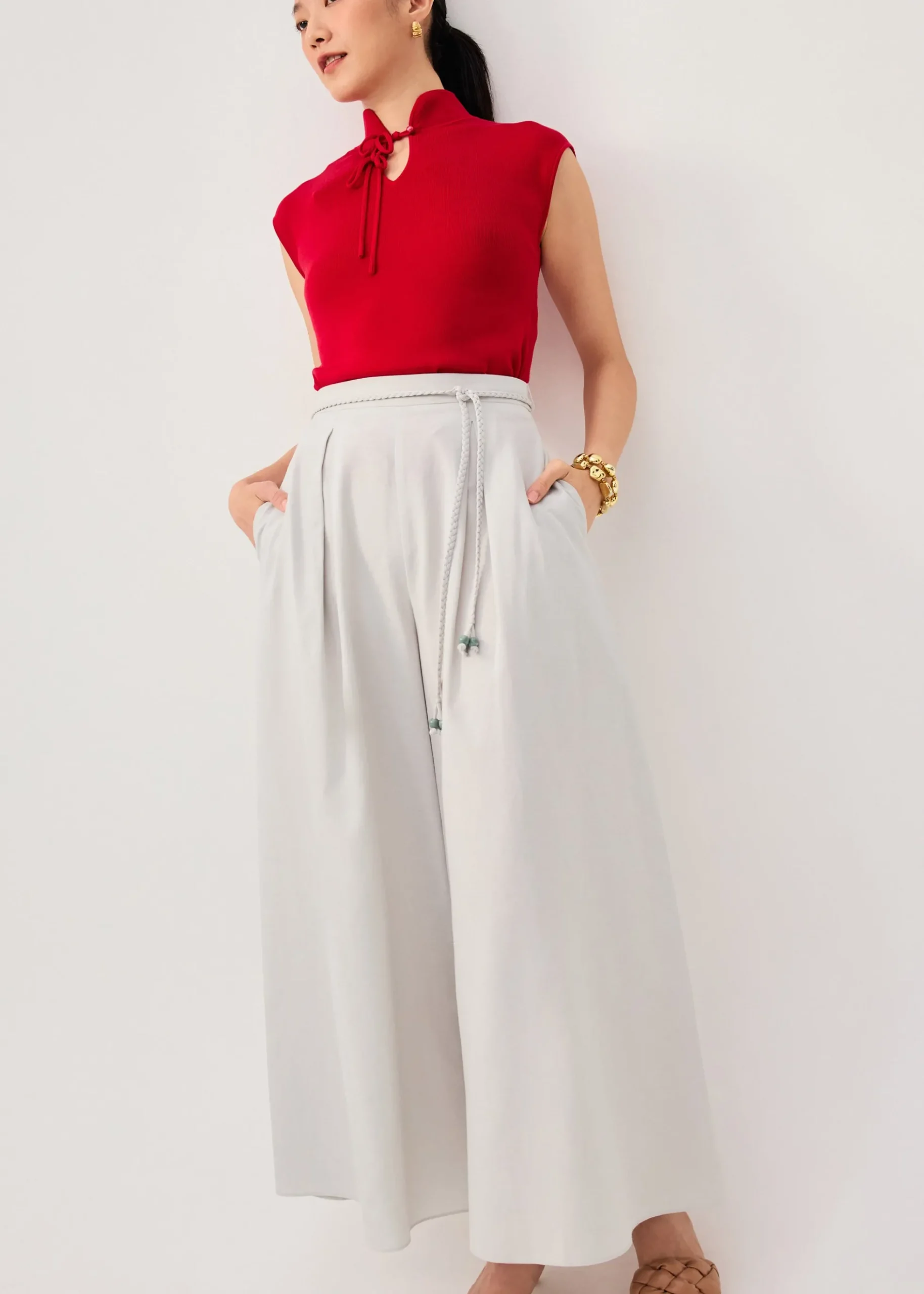 Leggy™ Belted Cotton Wide Leg Pants