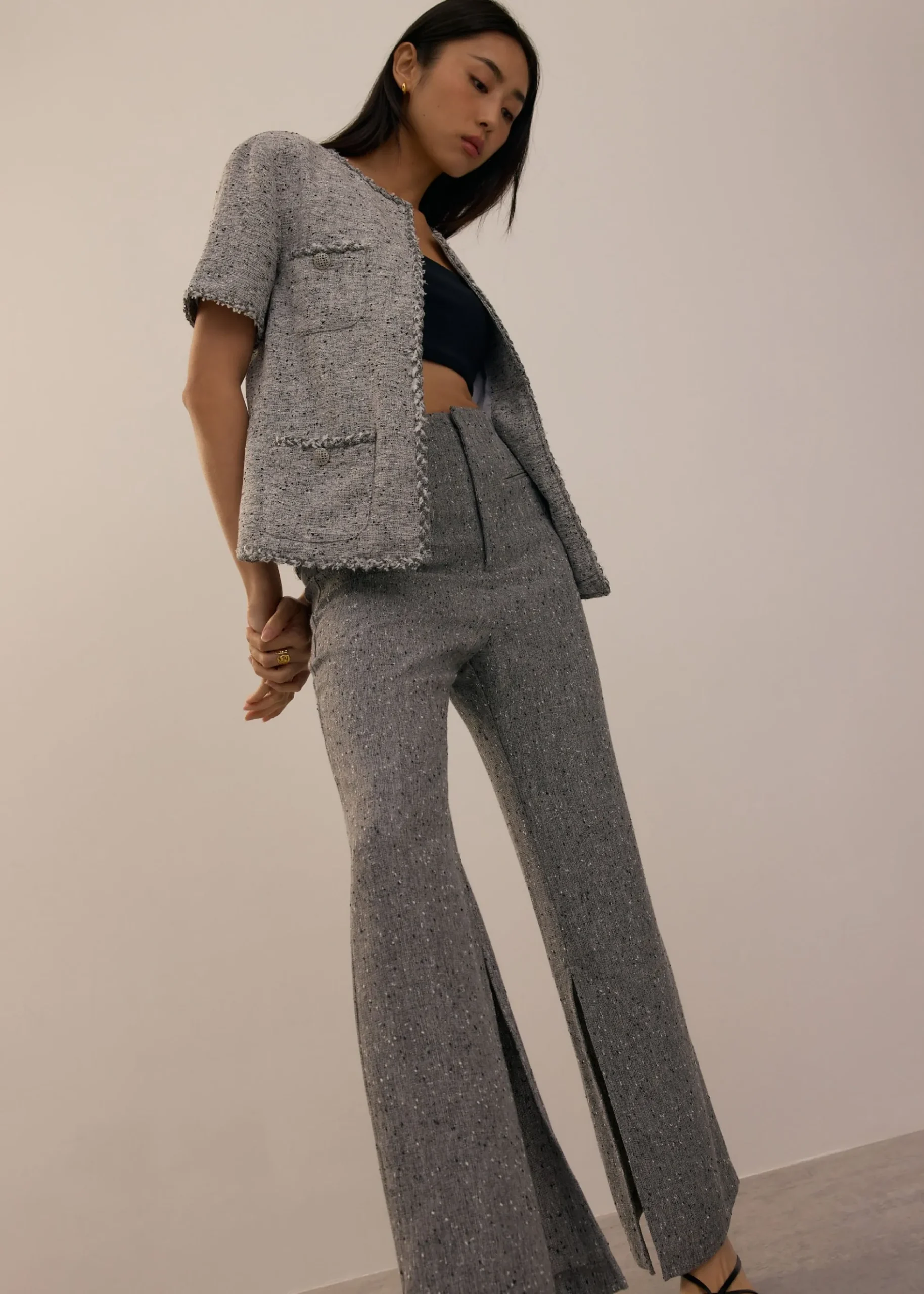 Leggy™ Elastic Tweed High Waist Kick Flare Pants