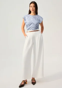 Leggy™ Nadine Crepe Asymmetric Waistband Straight Leg Pants