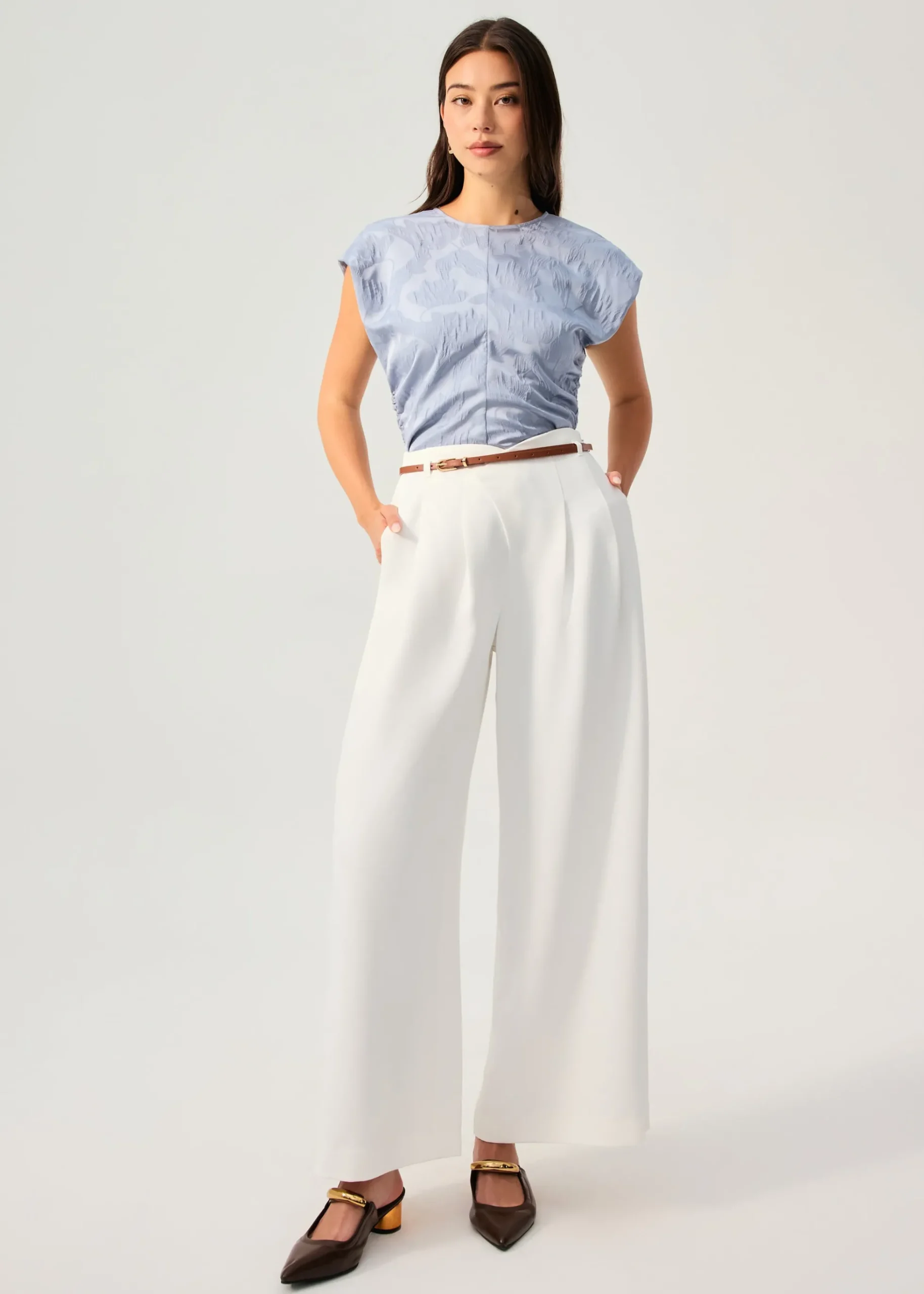 Leggy™ Nadine Crepe Asymmetric Waistband Straight Leg Pants