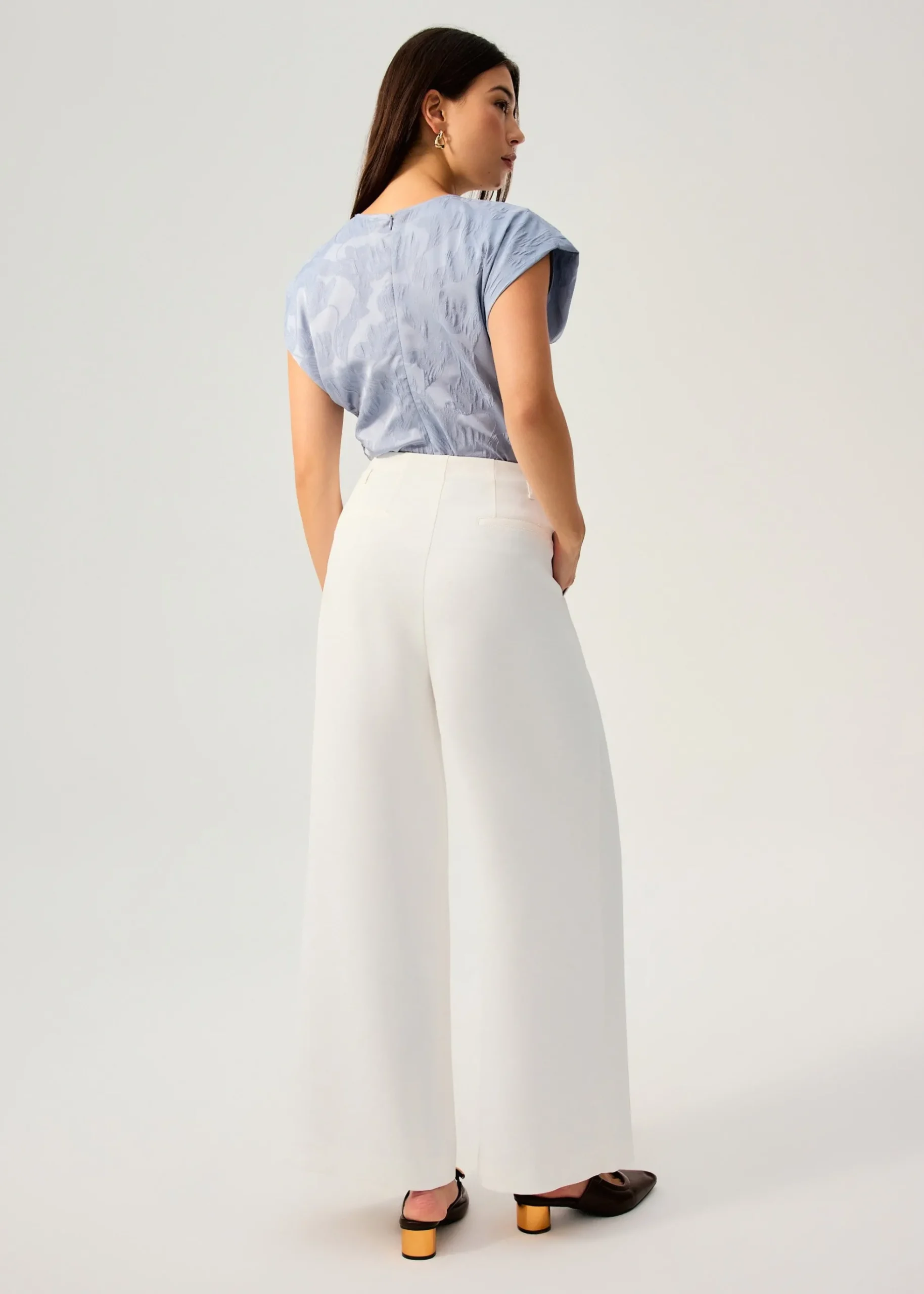 Leggy™ Nadine Crepe Asymmetric Waistband Straight Leg Pants