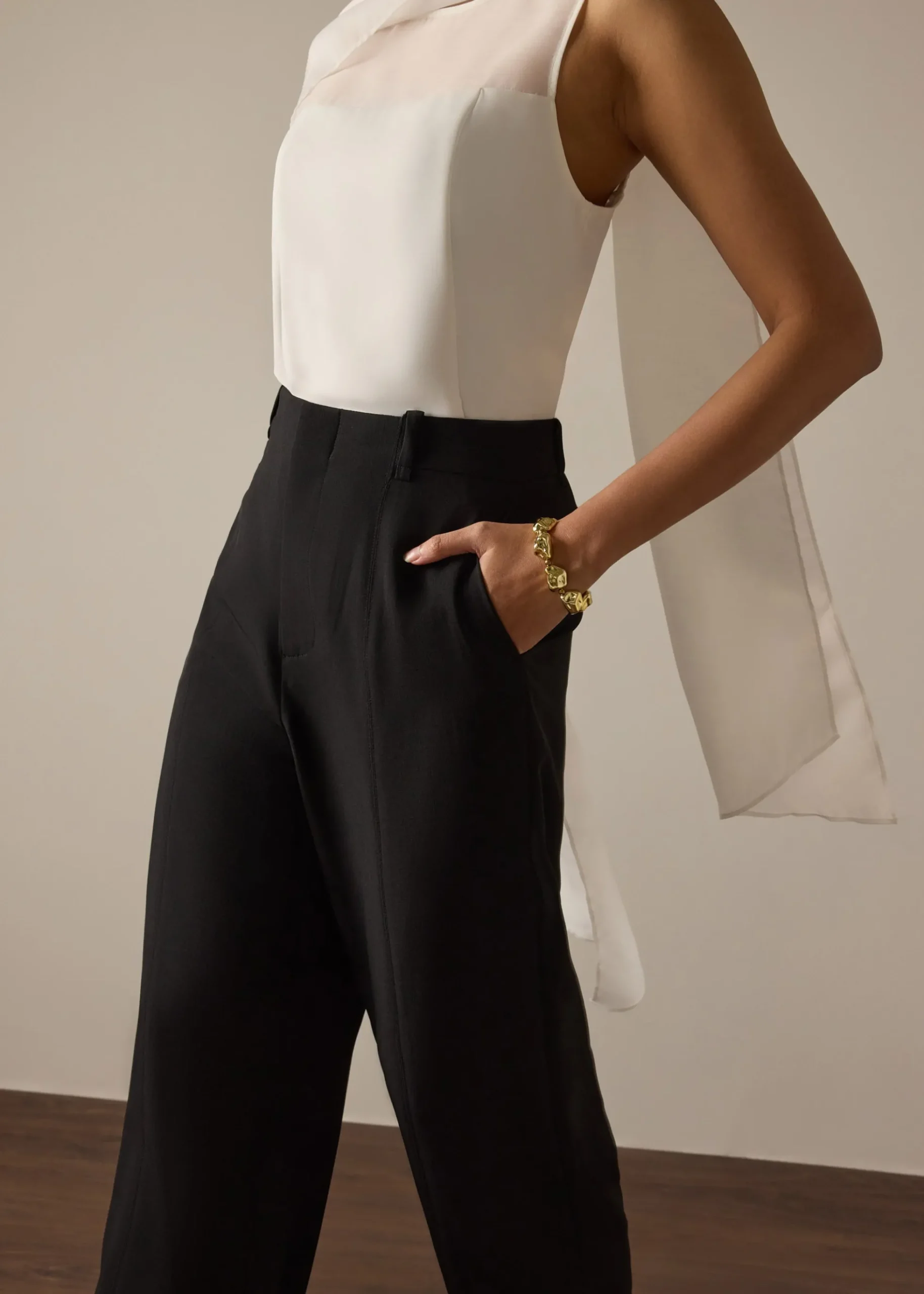 Leggy™ Pia Adjustable Hem Elastic Melange Straight Leg Pants