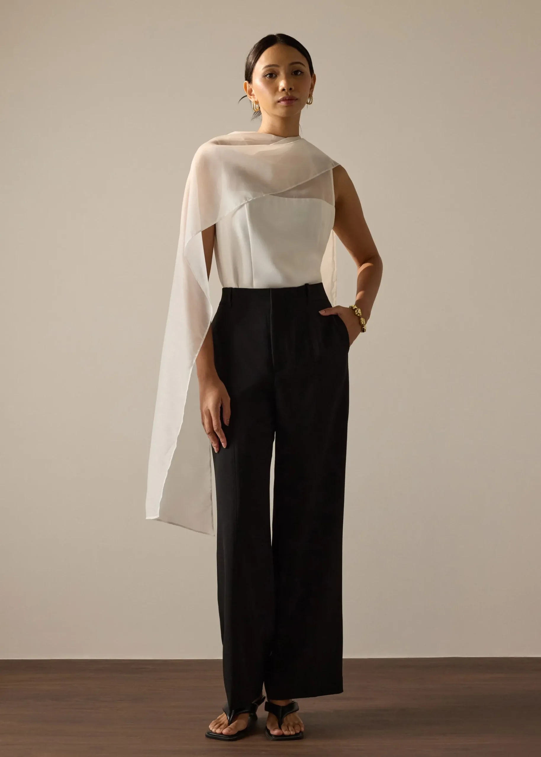 Leggy™ Pia Adjustable Hem Elastic Melange Straight Leg Pants