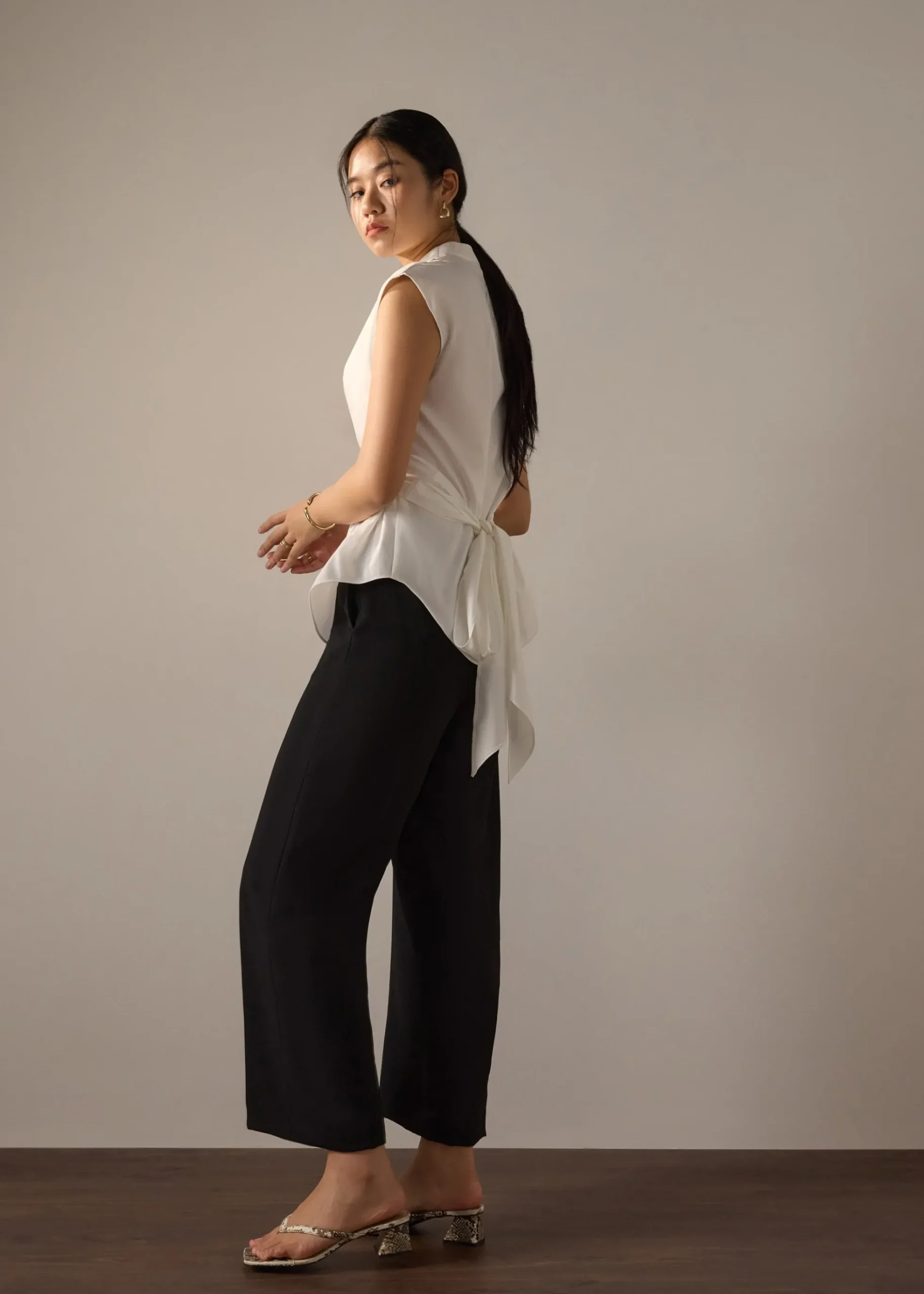 Leggy™ Pia Adjustable Hem Elastic Melange Straight Leg Pants