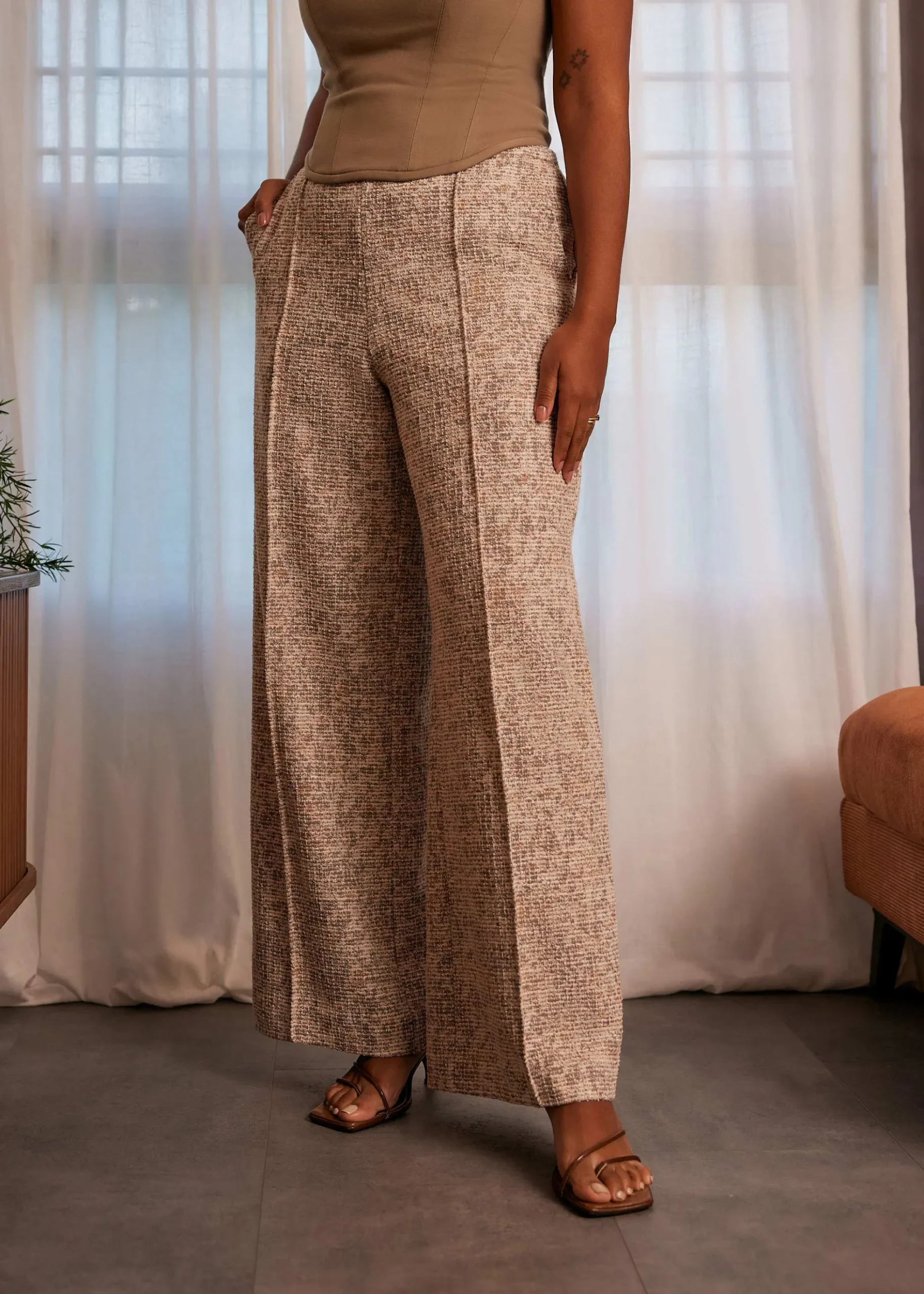 Leggy™ Tweed High Waist Wide Leg Pants