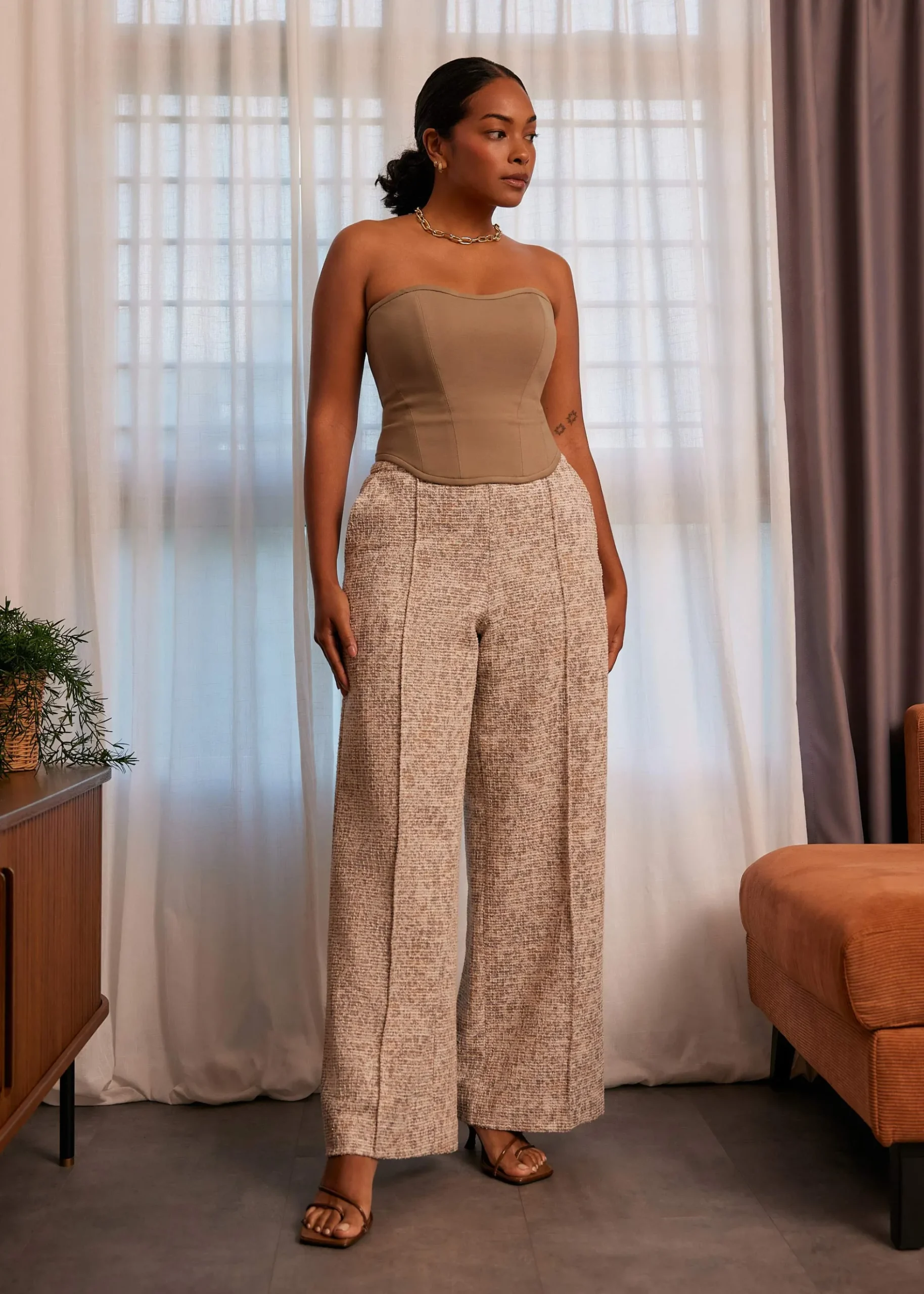 Leggy™ Tweed High Waist Wide Leg Pants