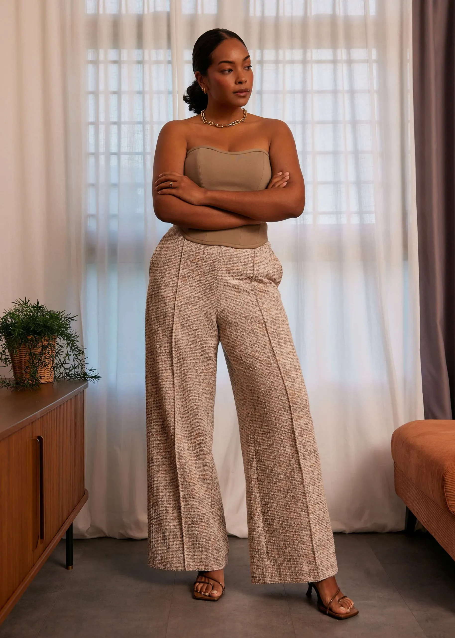Leggy™ Tweed High Waist Wide Leg Pants