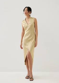 Lei Asymmetric Satin Midaxi Dress