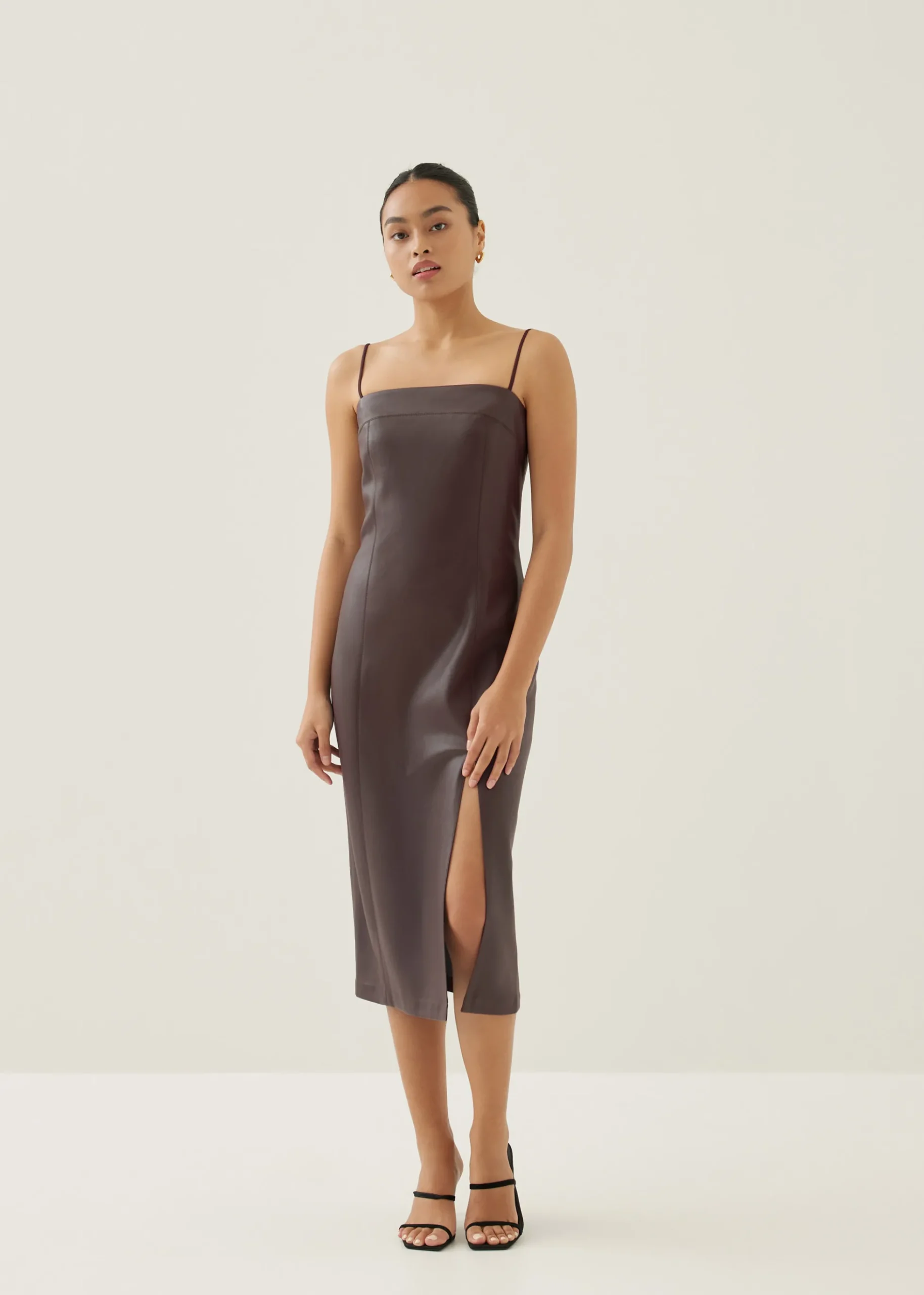 Lettie Pleather Column Midi Dress