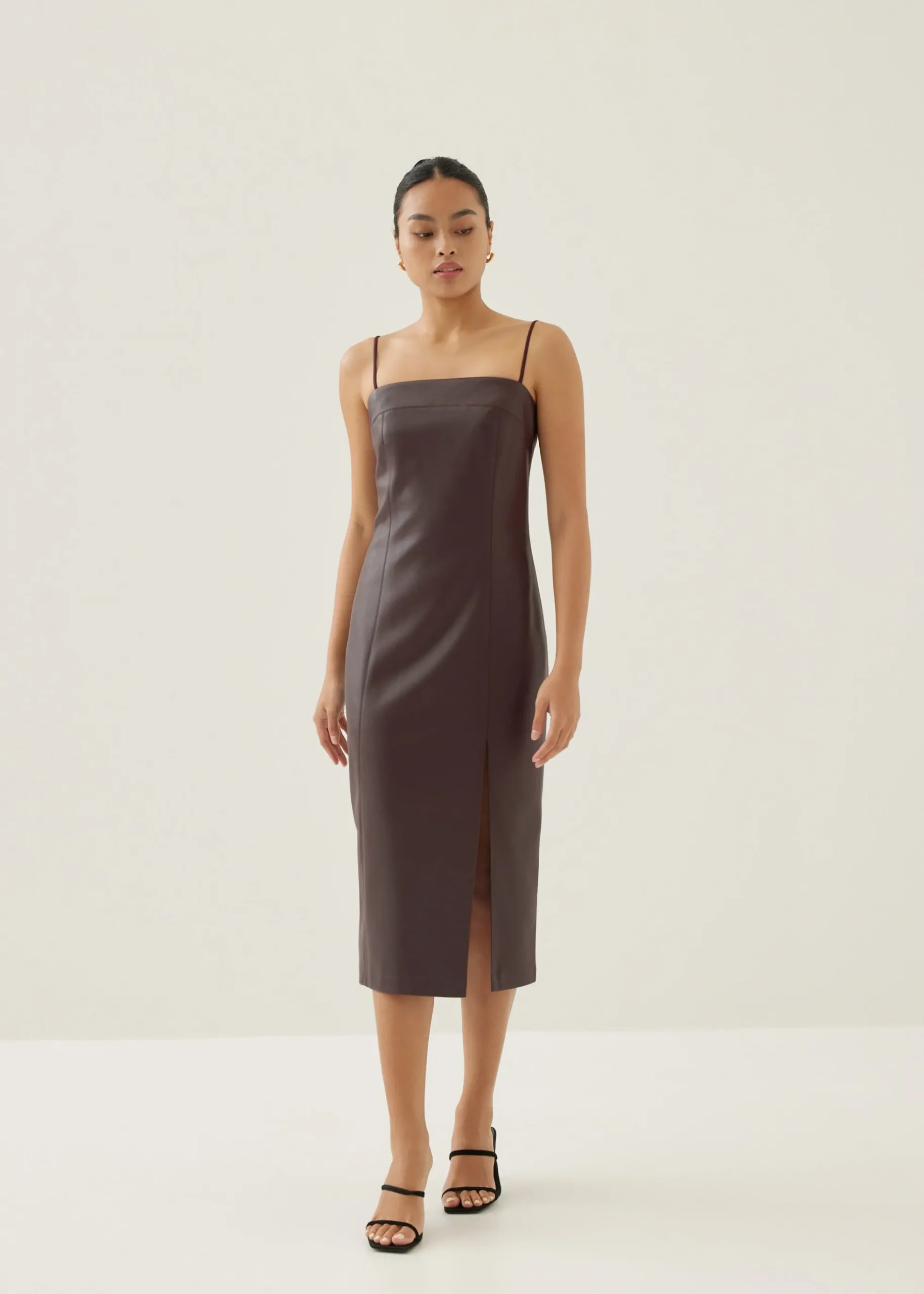 Lettie Pleather Column Midi Dress